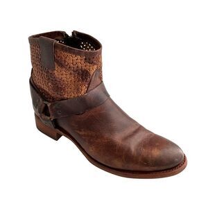 Sonora Isabella Leather Western Distressed Ankle Boots Brown 10